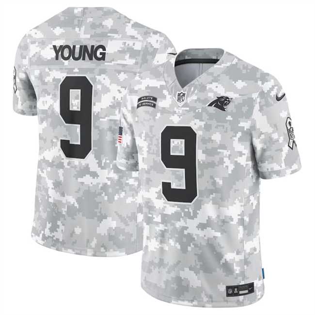 Mens Carolina Panthers #9 Bryce Young 2024 Arctic Camo Salute To Service Limited Stitched Jersey Dyin->carolina panthers->NFL Jersey